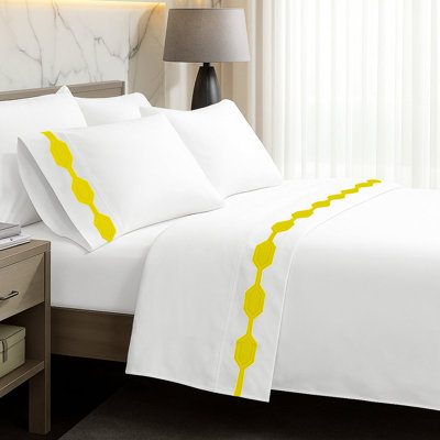 Hexagonal Applique Border Cotton Sheet Set