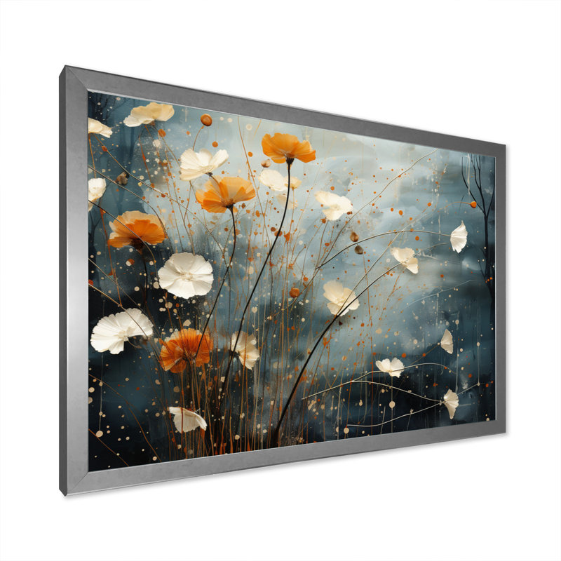 Coral Dandelion Floral Symphony III sur impression sur toile, H 16 po x l 32 po x P 1 po, Cadre photo argenté