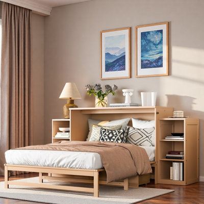 Lit escamotable avec tiroirs de rangement spacieux et tablettes ouvertes
