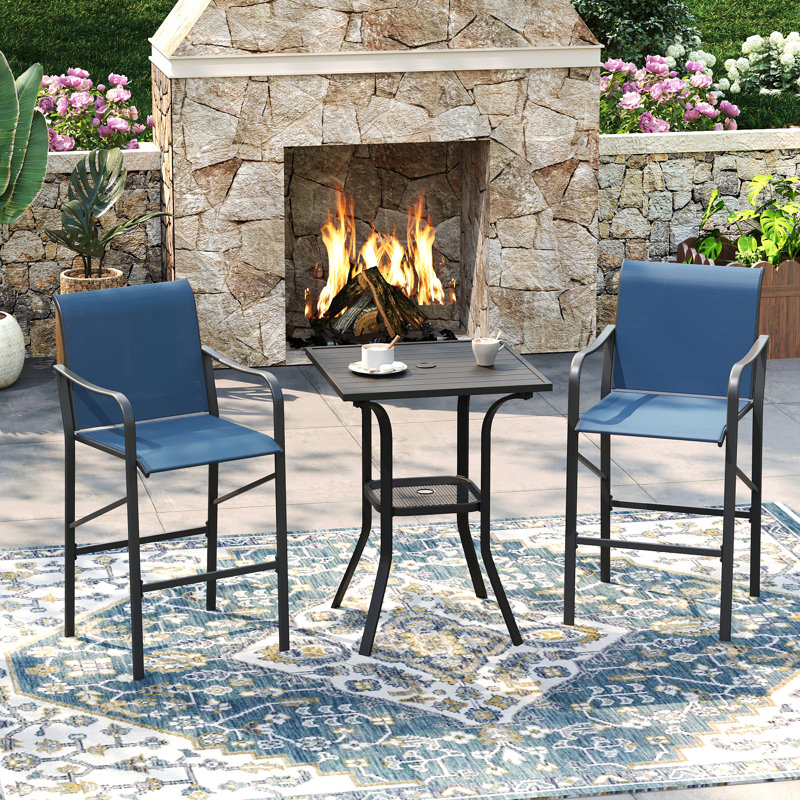  Ensemble de salle à manger à hauteur de barre de patio avec table de bar carrée et chaises à hauteur de bar PVC-coated polyester