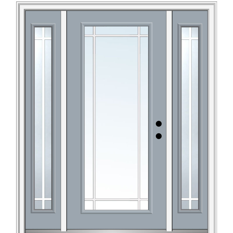 Porte d'entrée pré-suspendue en fibre de verre préfinie lisse, H 80 po x l 64 po x P 1,75 po, Naval