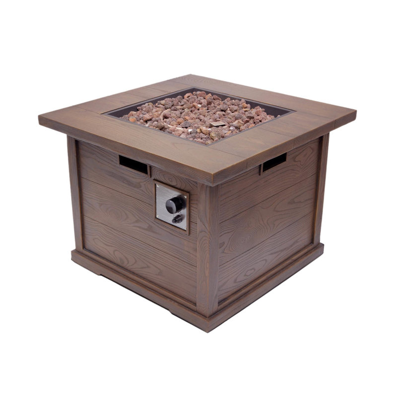 Outdoor Patio 24'' H x 32'' W Square Gas Burning MgO Fire Pit (Tank Inside), Brown with Wood Pattern - 40,000 BTU
