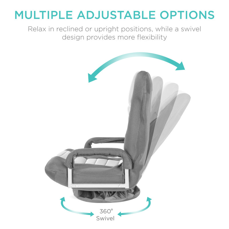 Alba 360-Degree Swivel Gaming Floor Chair w/ Armrest Handles, Foldable Adjustable Back, Gray/White