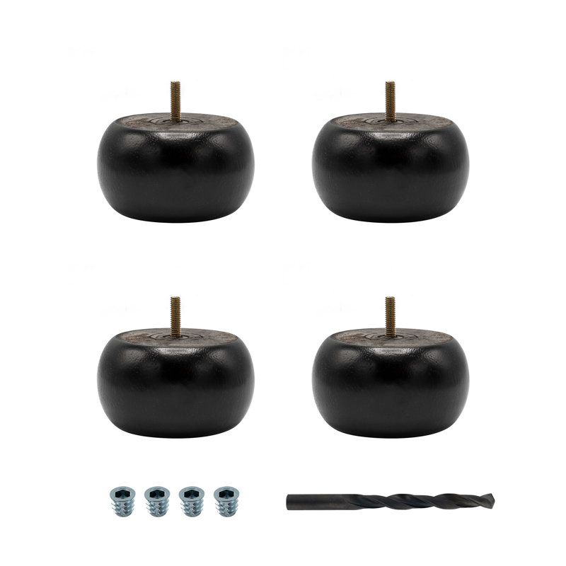 Espresso Solid Hardwood Round Bun Foot Set with Drill Bit