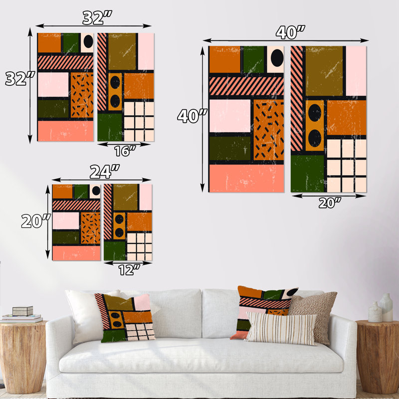 Minimal Abstract Shapes in Retro Colors IV - ensemble de 2 impressions, Toile tendue, H 32 po x l 32 po x P 1 po