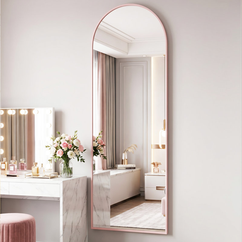 Miroir de plancher surdimensionné avec support et miroir mural, 64 po x 21 po, Light Pink