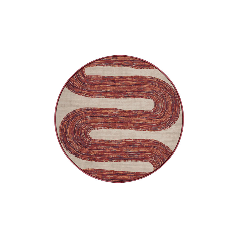 Machine Washable Red Area Rug, Round 5'