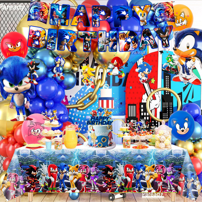 35 pièces d'articles de fête d'anniversaire Sonic, ensemble de décorations de fête Sonic pour enfants