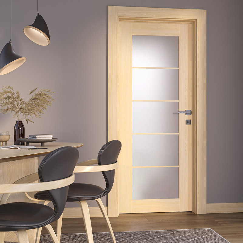 Panneau de porte standard préfini en bois manufacturé et vitré Avon 5 Lite, 35,88 po x 83,23 po, Frêne
