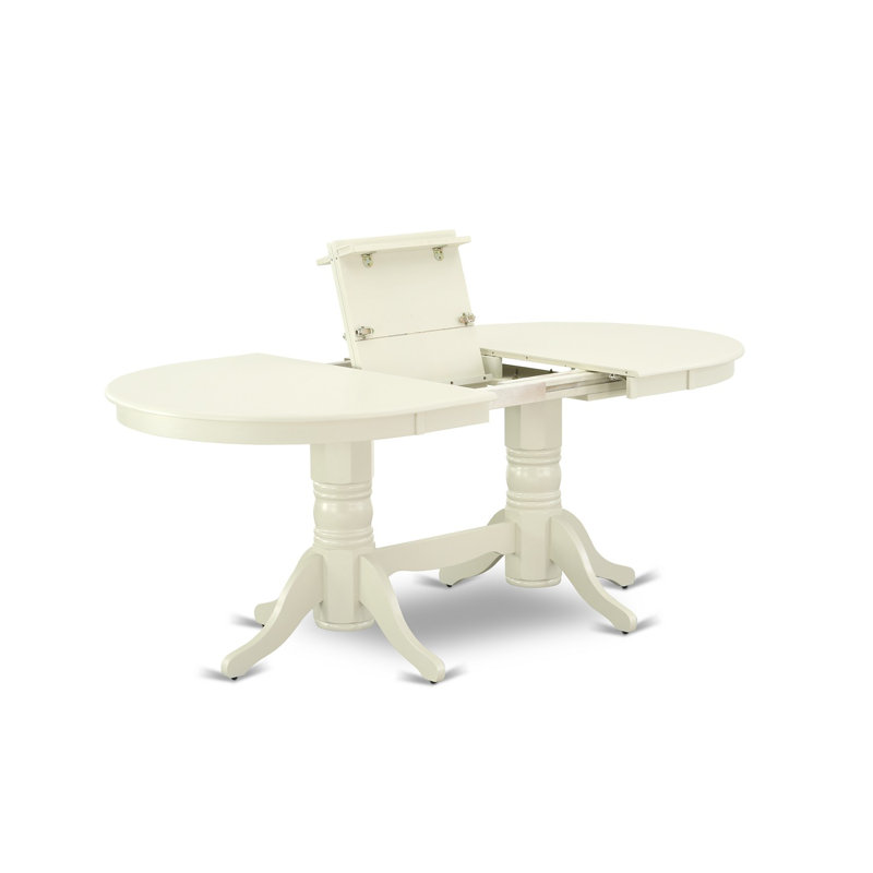 Ensemble de table de salle à manger 9 pièces comprenant une table de salle à manger ovale avec rallonge papillon et 8 chaises en bois, lin blanc