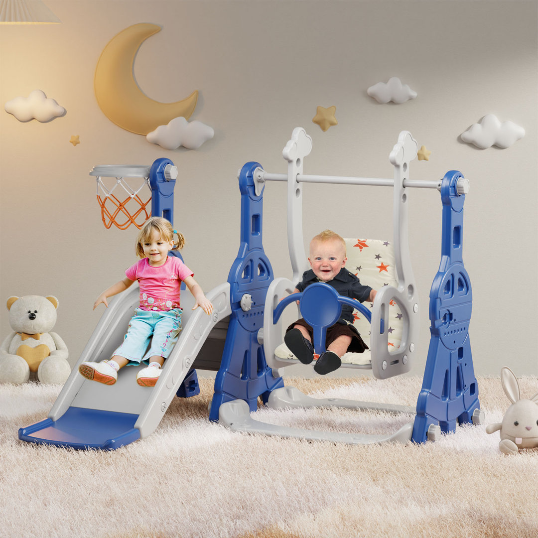 4 in 1 Toddler Slide, Kids Slide with Climber and Swing Outdoor Indoor Slide Playset Suteck 