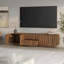 Meuble télé 70,9 po pour téléviseur 65 po, console média en MDF avec tiroirs et armoires, coins arrondis, base flottante, noyer-1098213470