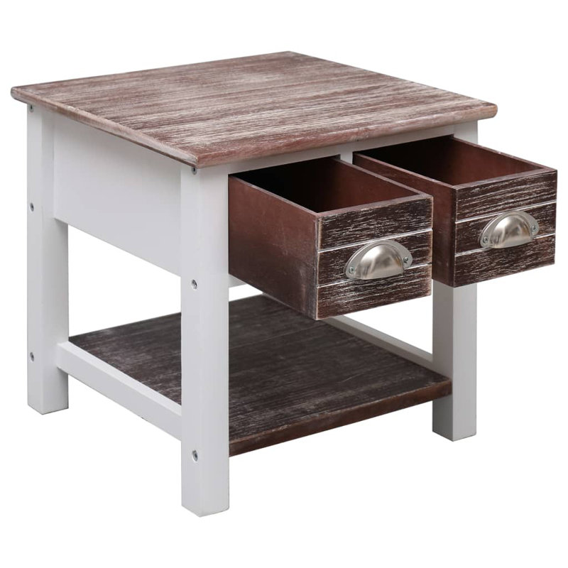 Angelique Side Table with Storage, Brown/White