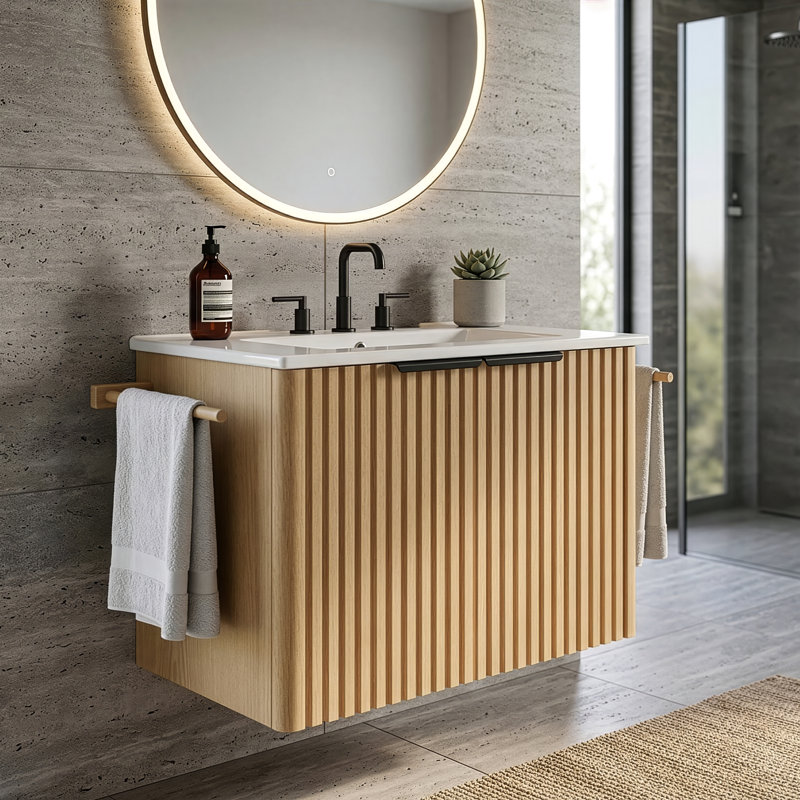 Meuble-lavabo simple mural 24 po Calix, Marron clair