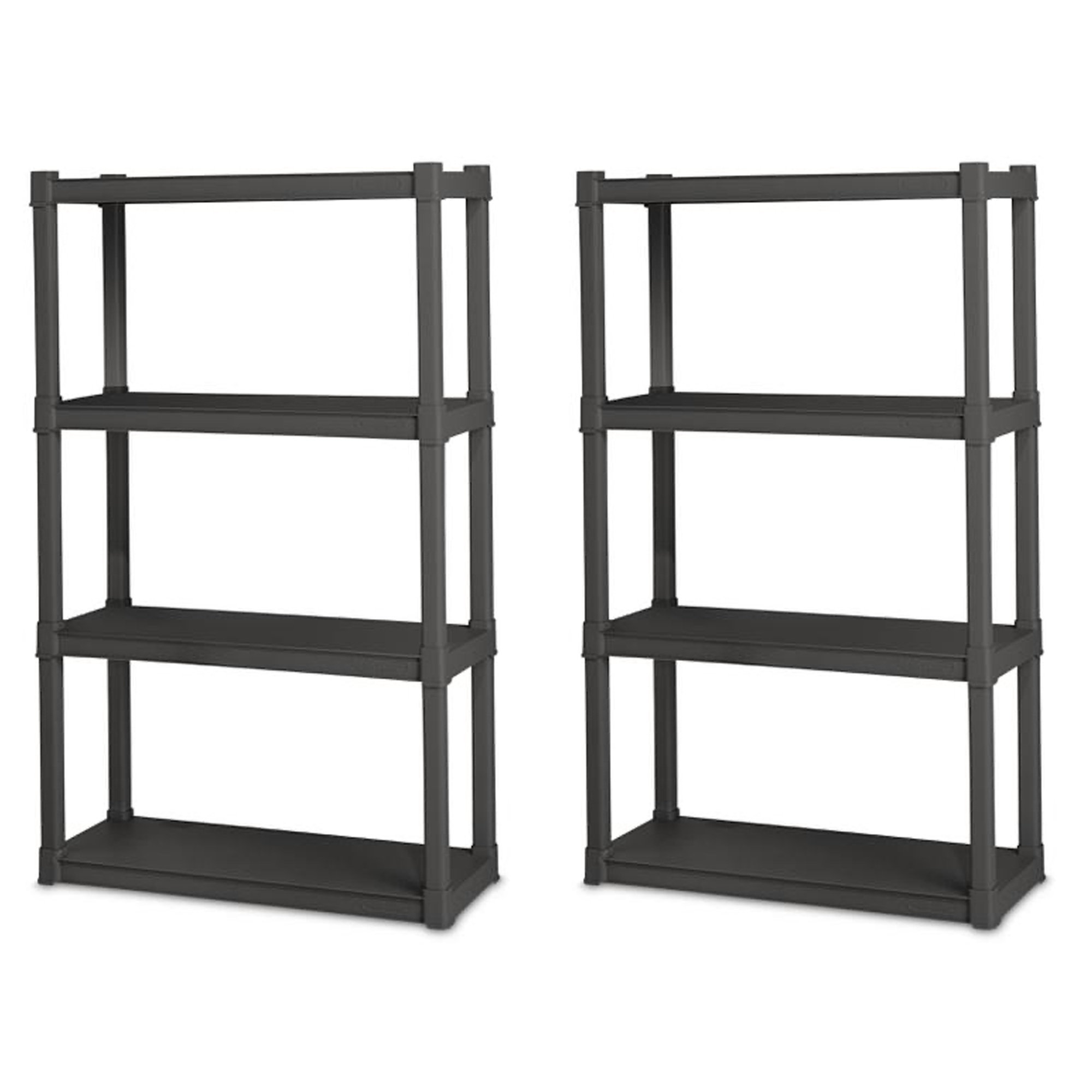Sterilite Plastic Indoor Outdoor 4 Shelf Durable Shelving Unit, Gray (Set of 2)