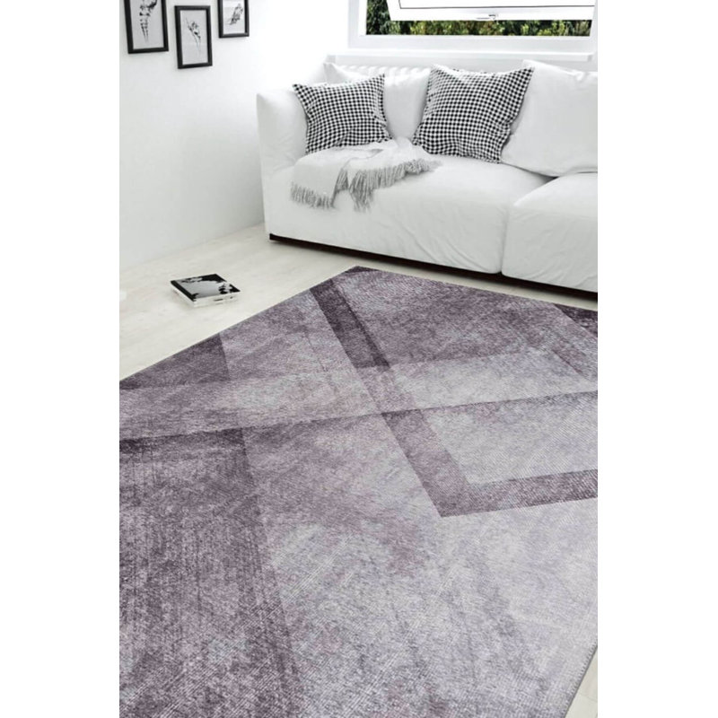 Tapis décoratif gris rayé gris anthracite, Rectangle 5 pi x 7 pi 7 po