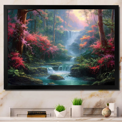«Pink Green Dusk's Embrace Landscape II - Lakes & Rivers», reproduction sur toile