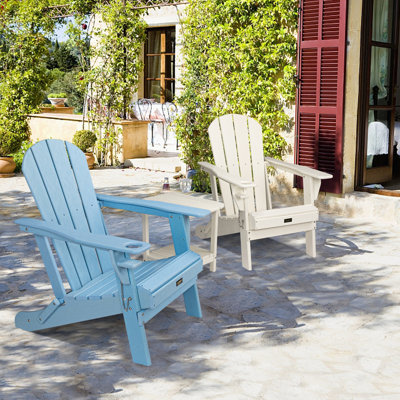 Blue Patio HDPE Folding Adirondack Chair With Cup Holder
