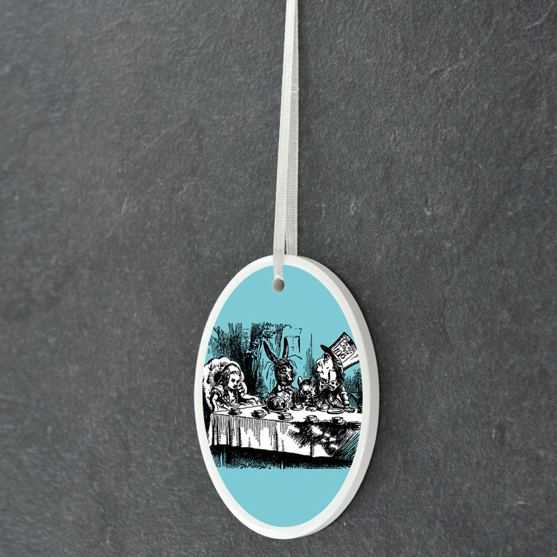 Tea Party Alice In Wonderland Oval Shaped Ceramic Ornament Bauble
