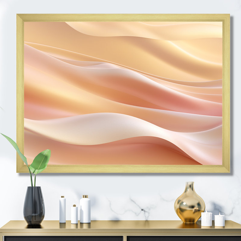 Chrystine " Gold And Pink Soft Wave Fusion ", Gold Single Picture Framed, 34" H x 44" W x 1.5" D