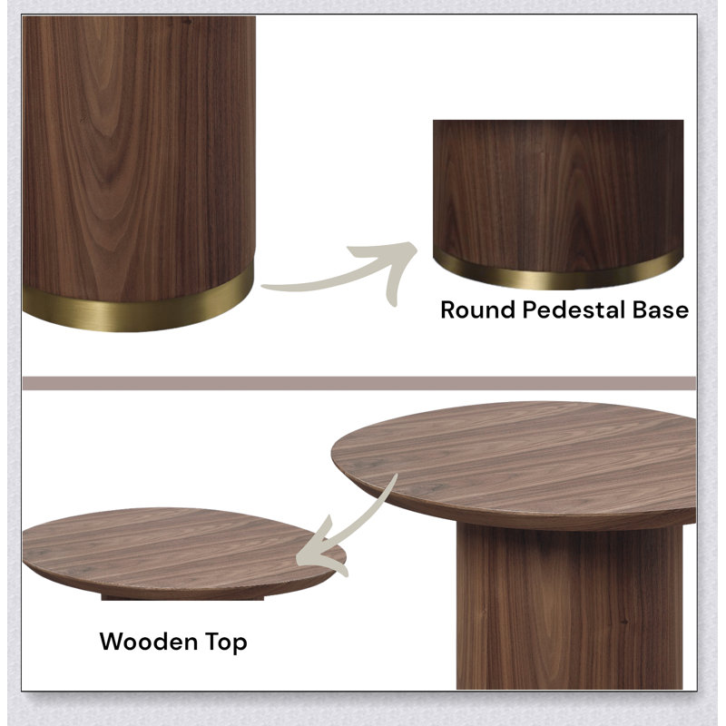 La table de bout Willene au fini noyer avec une base piédestal ronde est parfaite pour ajouter élégance et fonctionnalité à n'importe quelle pièce.