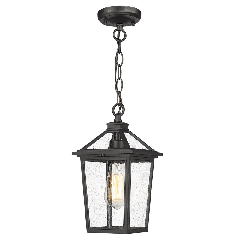 Aluminum 12 Inch Industrial Outdoor Hanging Light With Seeded Glass