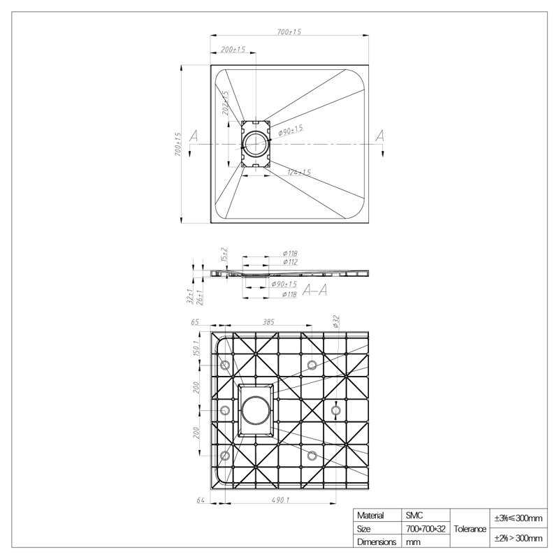 Savicky 700mm x 700mm x 1900mm Square Shower Enclosure with SMC Slate Effect Tray, Black, Anthracite