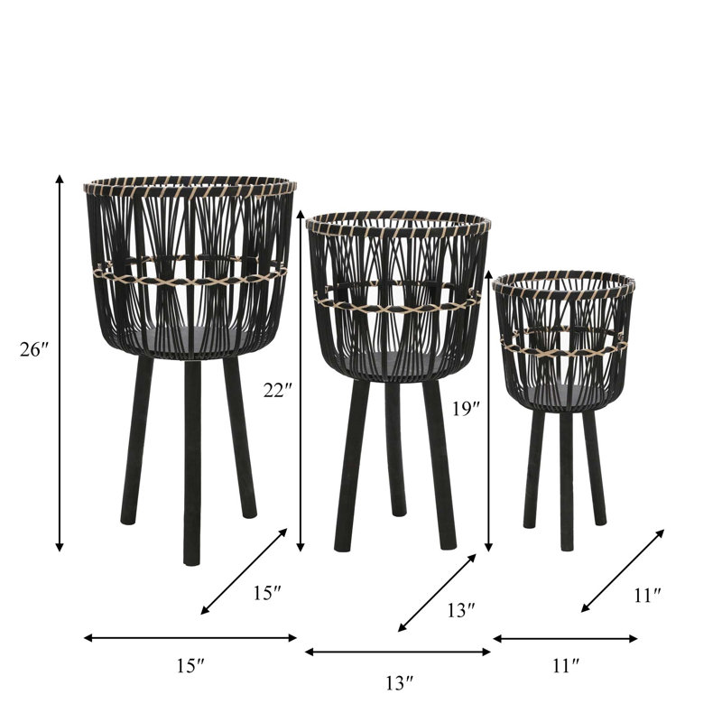 High-Quality Versatile Bamboo Planters for Various Plants and Spaces, Black, 26" H x 15" W x 15" D