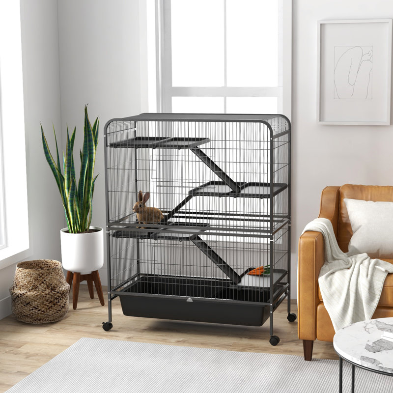 Cage pour petits animaux 53,5 po - 5 niveaux en métal avec roues pour furet, chinchilla, gris 5 niveaux