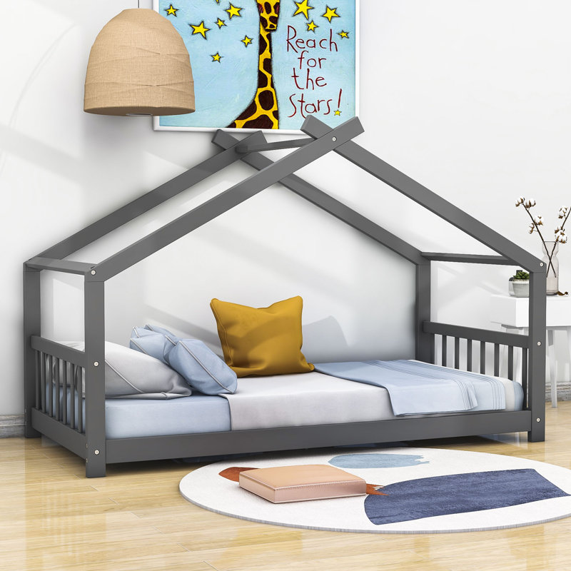 Bunche Wood House Platform Bed, Gray, Twin