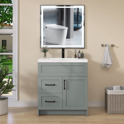 30" W X 21.5" D X 33.44" H Freestanding Sky Grey Bath Vanity Cabinet without Top Modern Stand Alone Bathroom Cabinet Unassembled