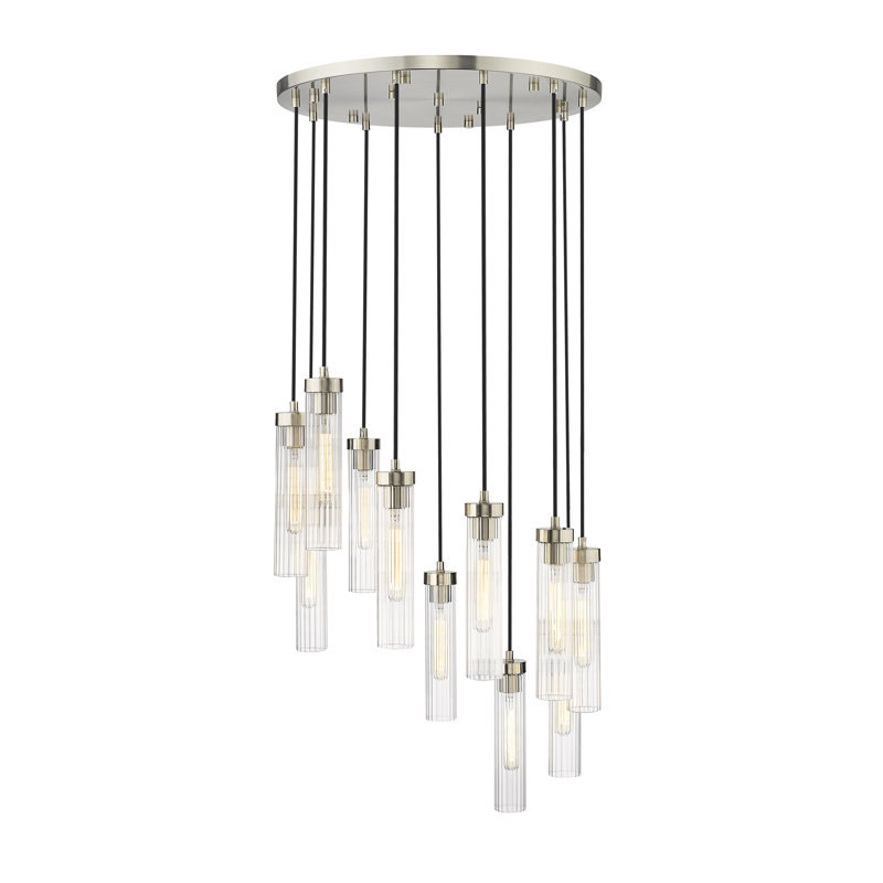 Lustre cylindrique à 11 lumières Mortola, Nickel brossé