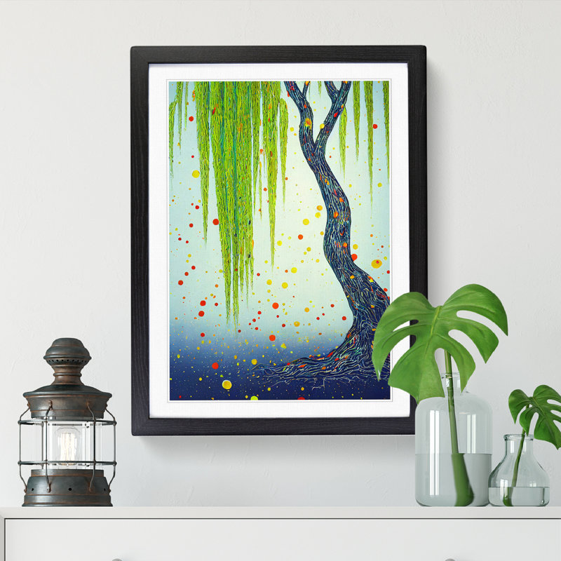 Weeping Willow Tree Splash - Single Picture Frame Print, 64cm H x 46cm W x 2cm D, Black