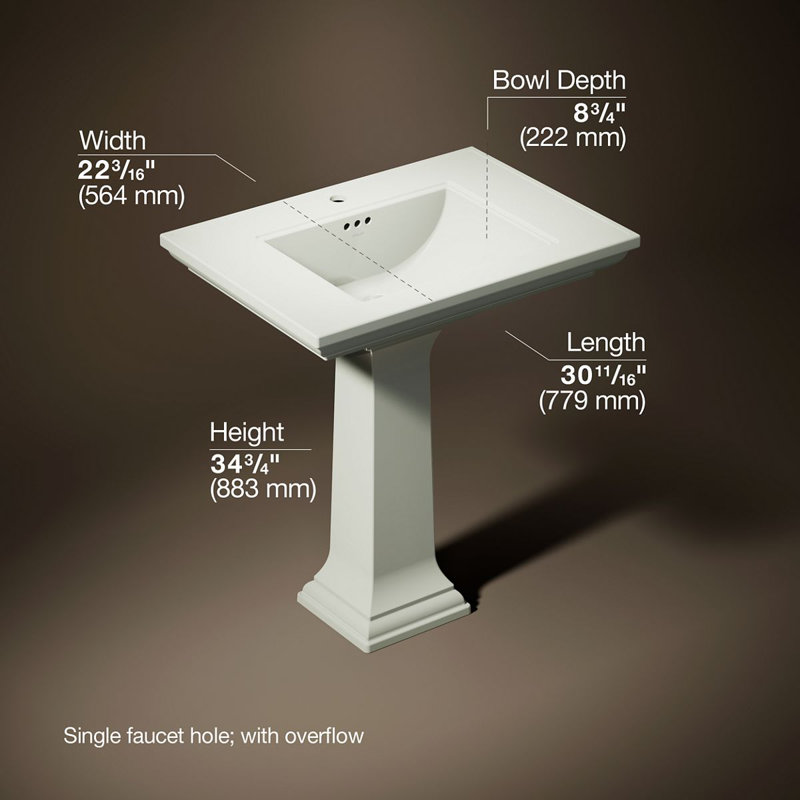 Memoirs® Stately 24" Pedestal Bathroom Sink with 4" Centerset Faucet Holes, Dune, Single, 34.75" H x 22.19" W x 30.69" L