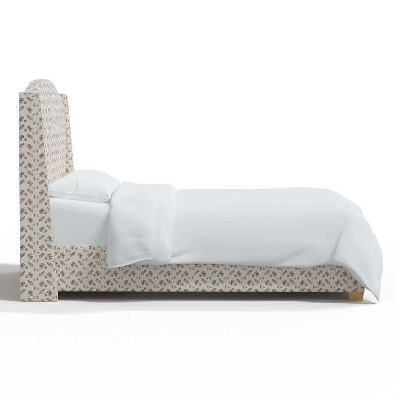 Hagerman Upholstered Wingback Bed, Full, Ditsy Floral Natural