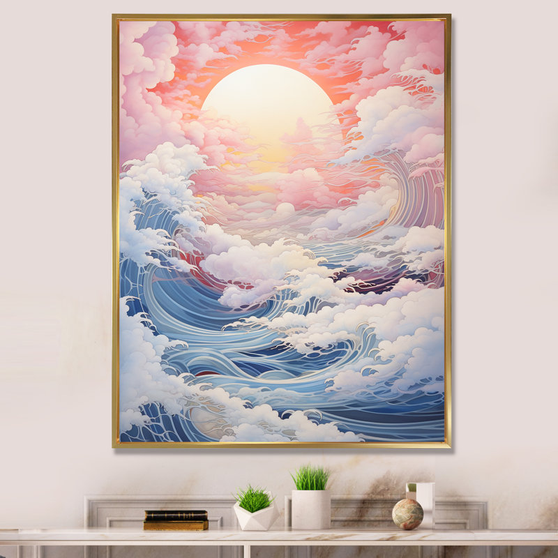 Paysage de tempête Kawaii Ocean I, H 32 po x l 16 po x P 1 po, Cadre flottant doré