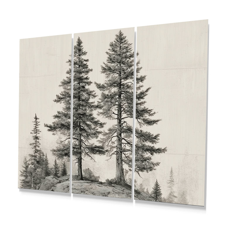 Ensemble de grandes reproductions d'art mural rétro, "Pine Trees On Mountain - Pine", 28" H x 36" W, Frameless Metal Print