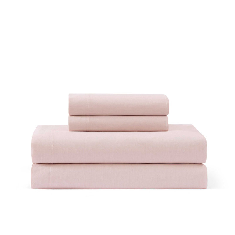Ensemble de draps en coton Tommy Hilfiger, Rose, Ensemble de draps pour lit simple avec 3 pièces s