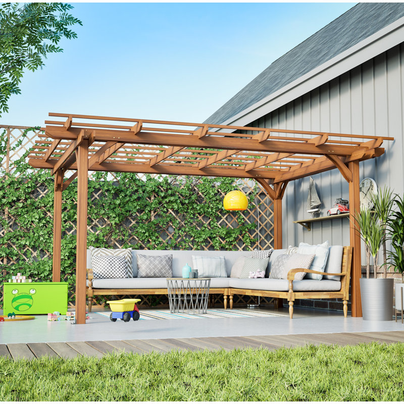 12 x 10 FT Outdoor Wood Pergola, Wooden Grape Pergola for Climbing Plant Support for Garden, Patio, Backyard, Deck, Brown