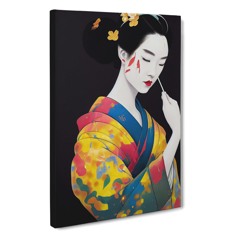 Paint Drip Geisha No.5 - Wrapped Canvas, 50cm H x 35cm W x 3cm D