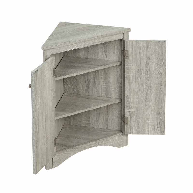 Armoire d'appoint d'angle à 2 portes, Chêne, Argent argent