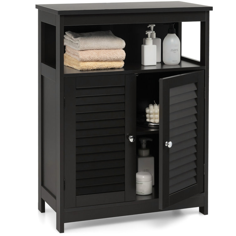 Red Barrel Studio Bathroom Storage Cabinet Wood Floor Cabinet w/Double Shutter Door Coffee Red Barrel Studio Finish: Coffee