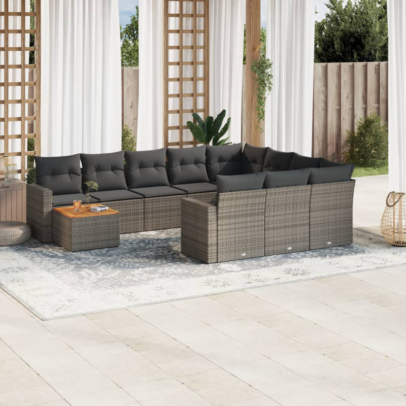  Ensemble de canapé de jardin en rotin PE gris grand matériaux résistants aux UV