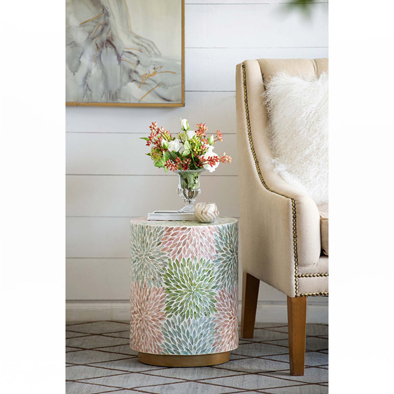 Cylindrical Garden Capiz Stool, Accent Side Table