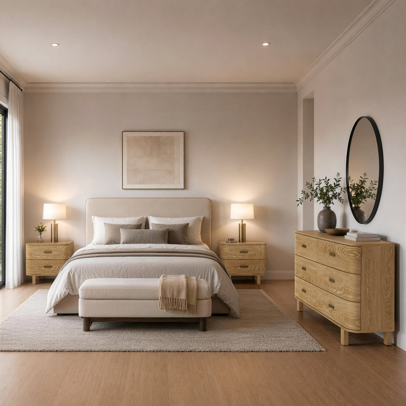 Ensemble de chambre à coucher avec commode et table de chevet 3 pièces Solara, Chêne naturel