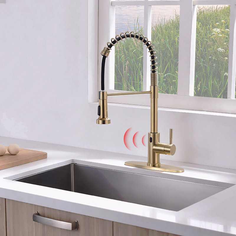Robinet de cuisine doré sans contact, robinet de cuisine intelligent automatique mains libres