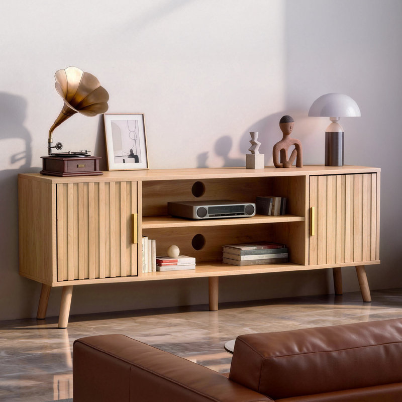 Meuble télé 59 po en chêne pouvant accueillir un téléviseur de 55 à 75 po avec 2 portes grill