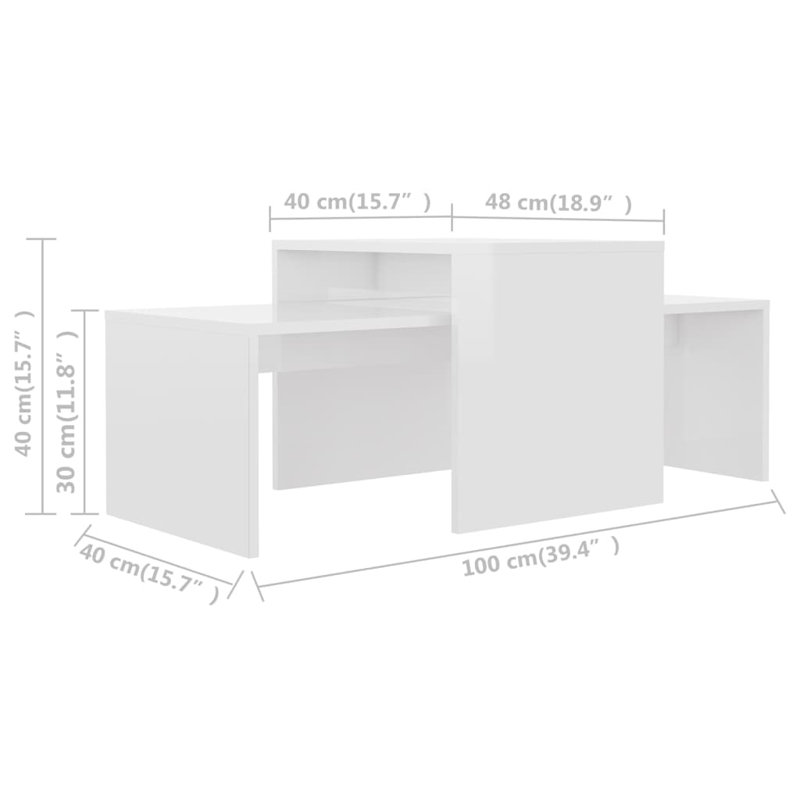 Table basse avec rangement Rhinecliff, Blanc très luisant