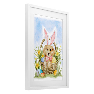 Printemps, Pâques, chiot, reproduction encadrée sous verre, conception par Amy Hall