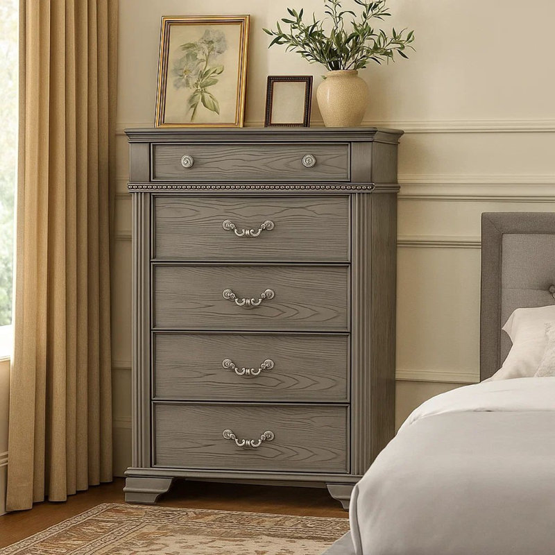 Commode 5 tiroirs Althena, gris
